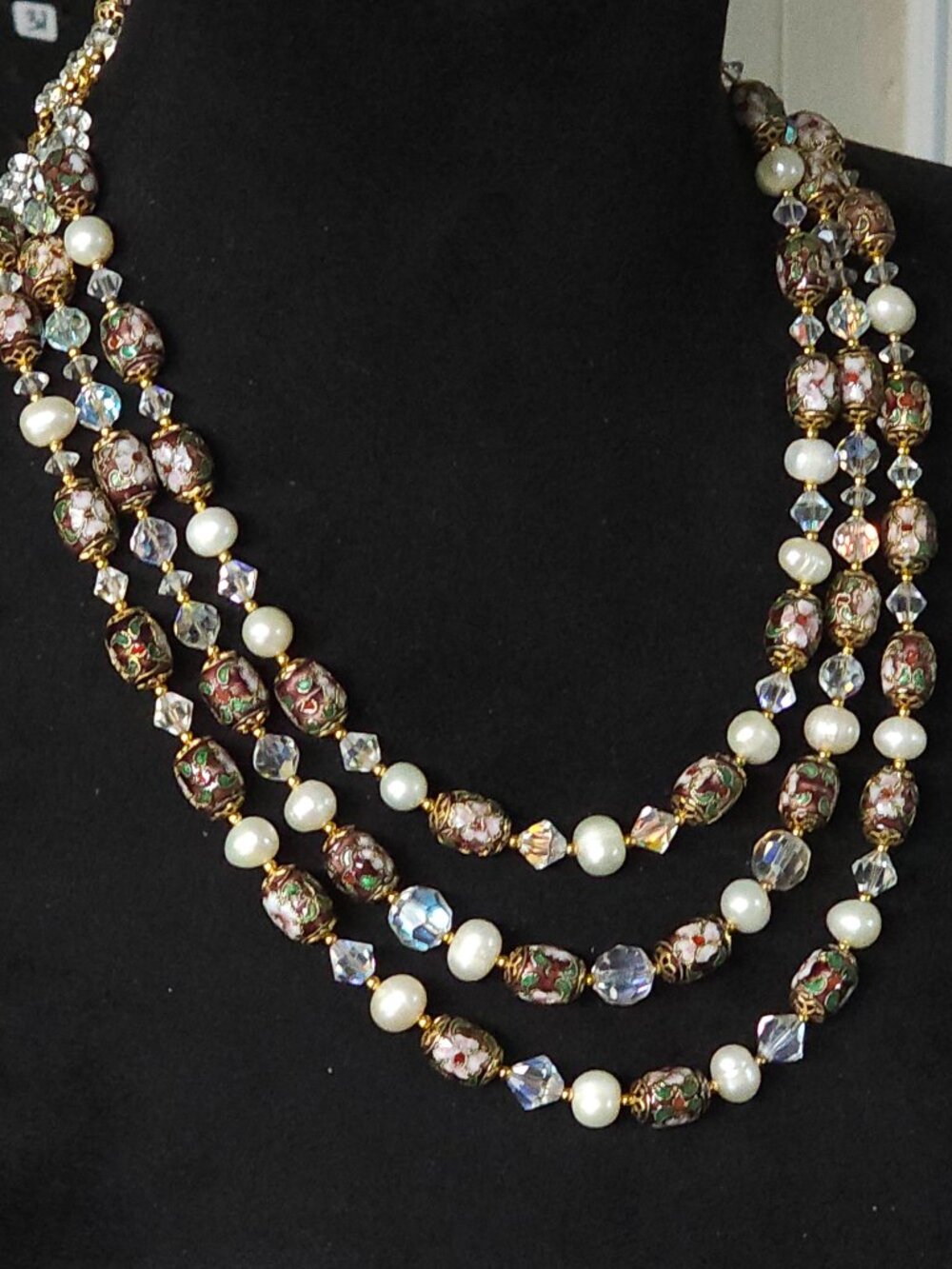 ✨ JB Original | Vintage Cloisonné 3-Strand Necklace & Earrings Set ✨